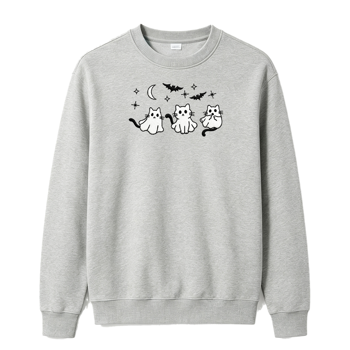 3 Ghost Cats Embroidered Spooky Season Halloween Sweatshirt