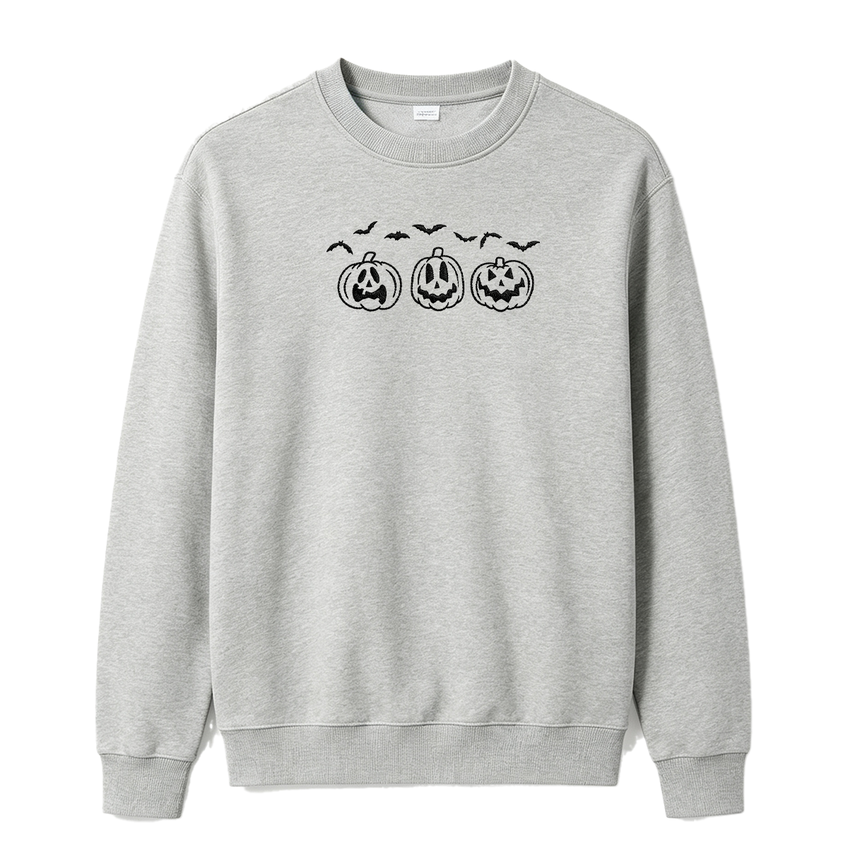 Embroidered Pumpkin Outline with Bats Halloween Sweatshirt