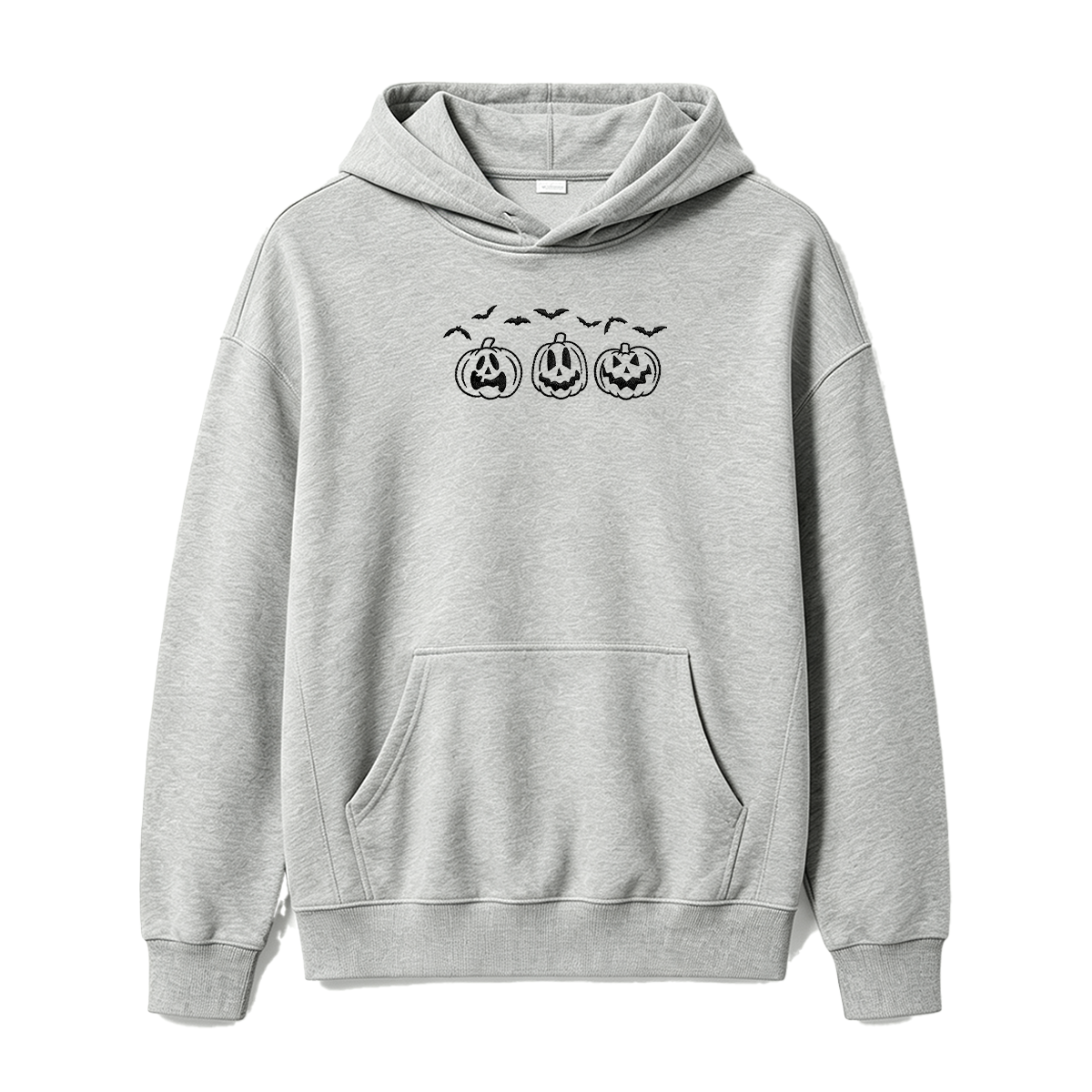 Embroidered Pumpkin Outline with Bats Halloween Hoodie