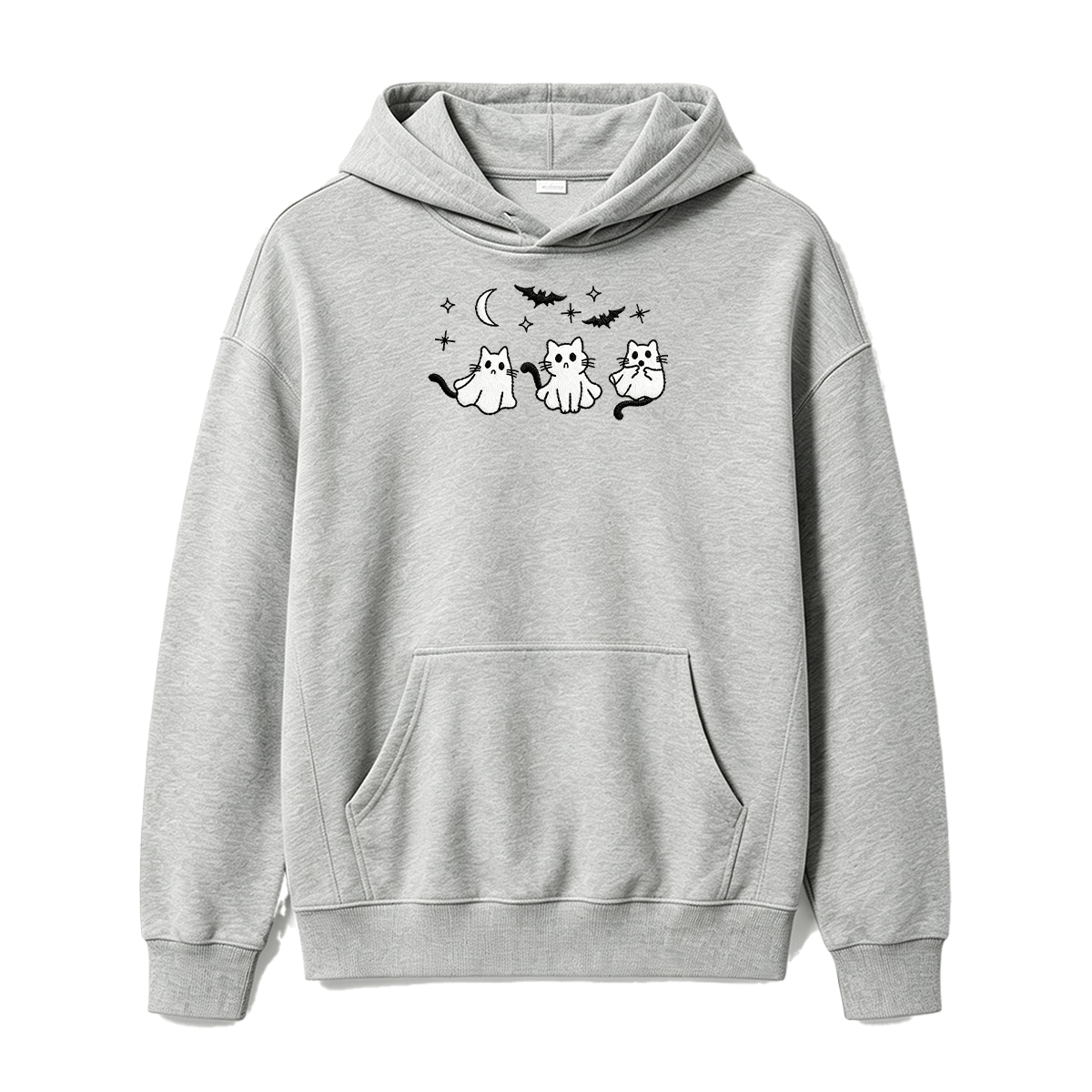 3 Ghost Cats Embroidered Spooky Season Halloween Hoodie