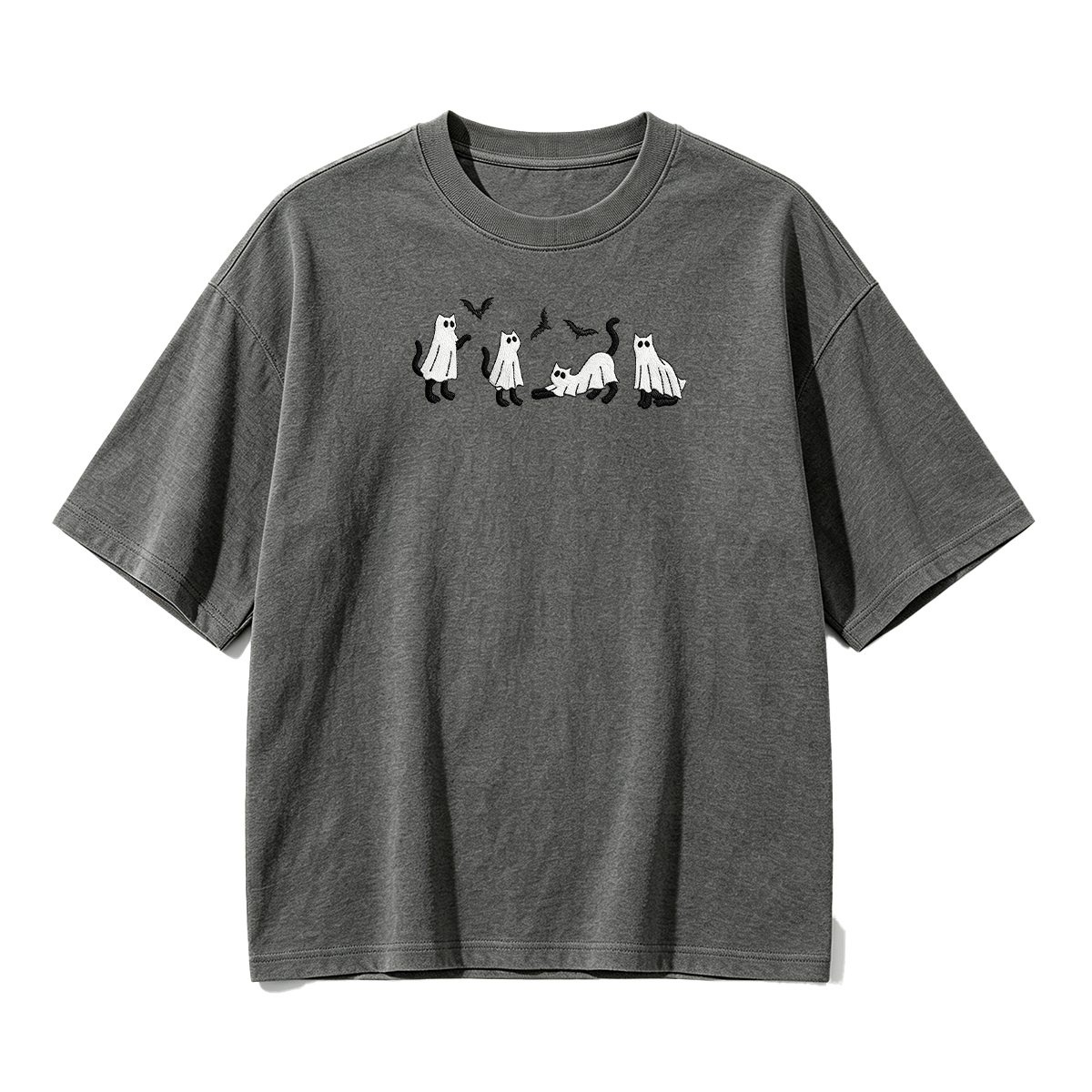 Embroidered Ghost Cats Halloween T-shirt