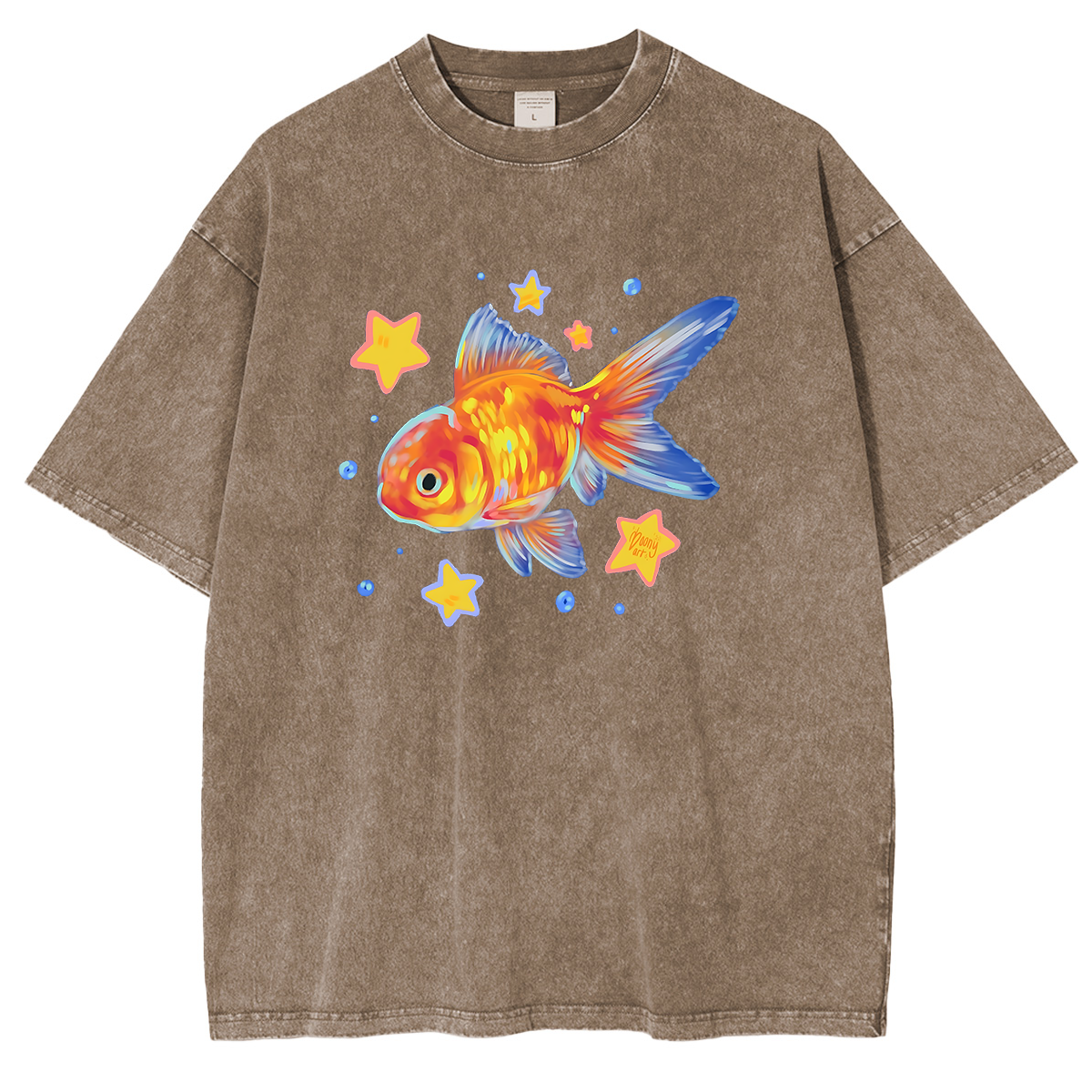 Goldfish Illustration Washed T-shirt