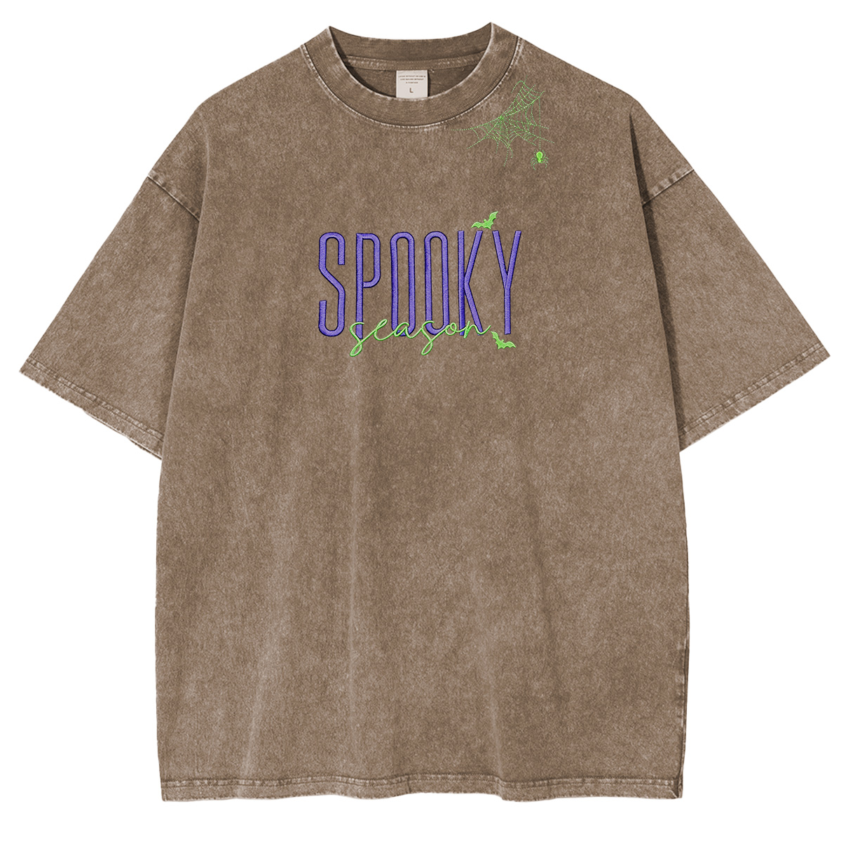Embroidered Halloween Spiderweb Neckline Weashed Shrit