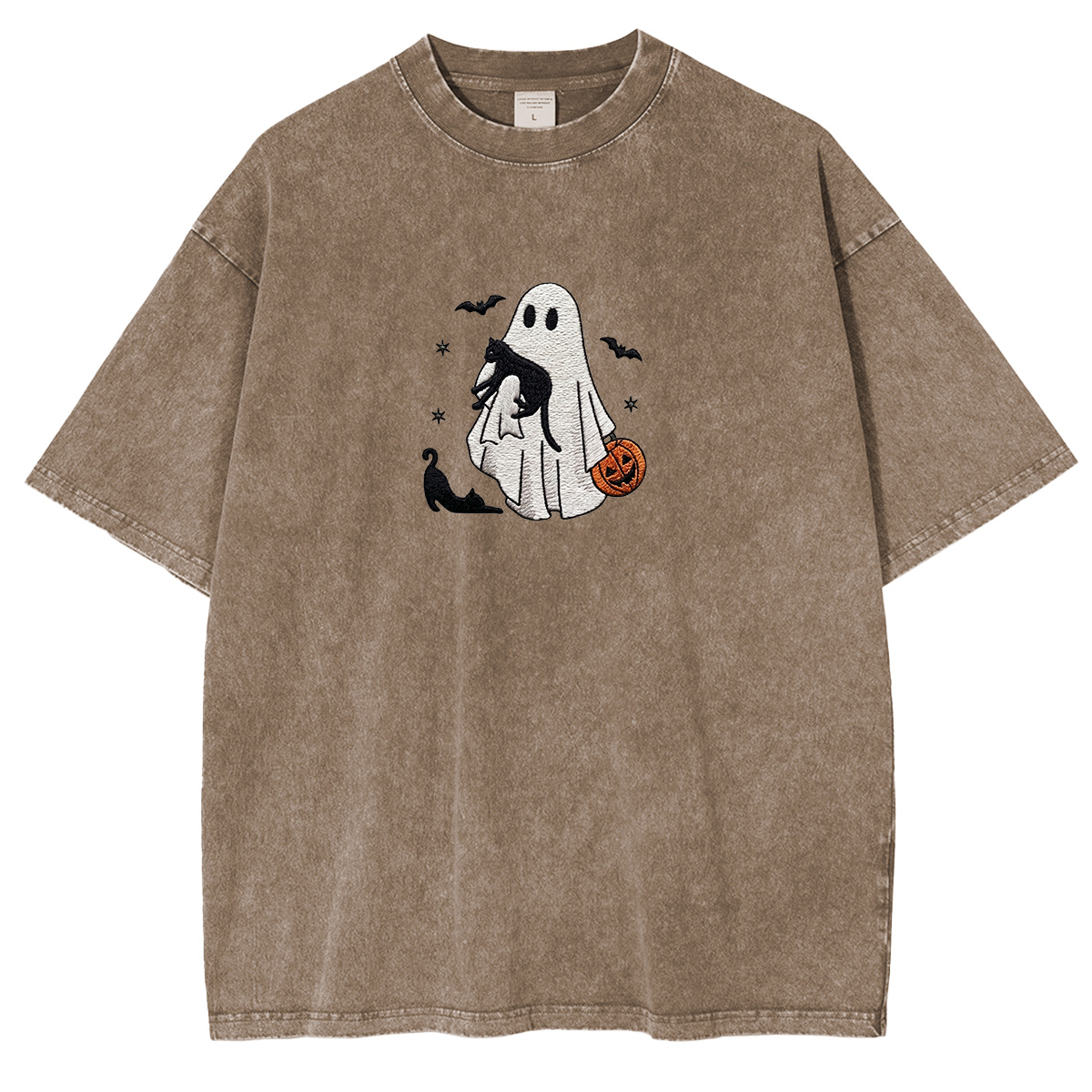 Ghost With Cats embroidered Halloween Weashed Shrit
