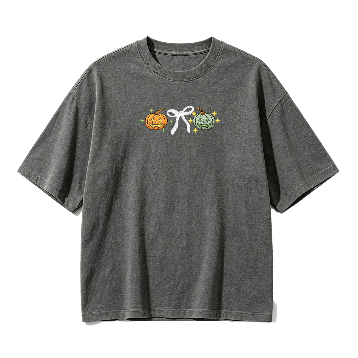 Embroidered Halloween Coquette Pumpkins T-shirt