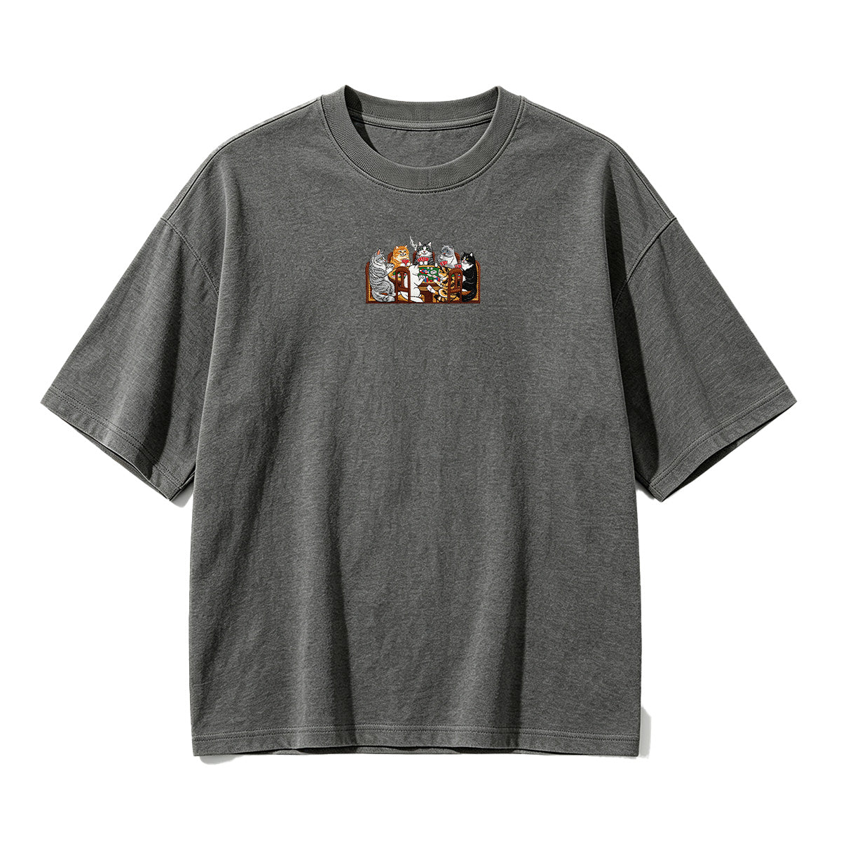 Embroidered Cats Playing Poker T-shirt