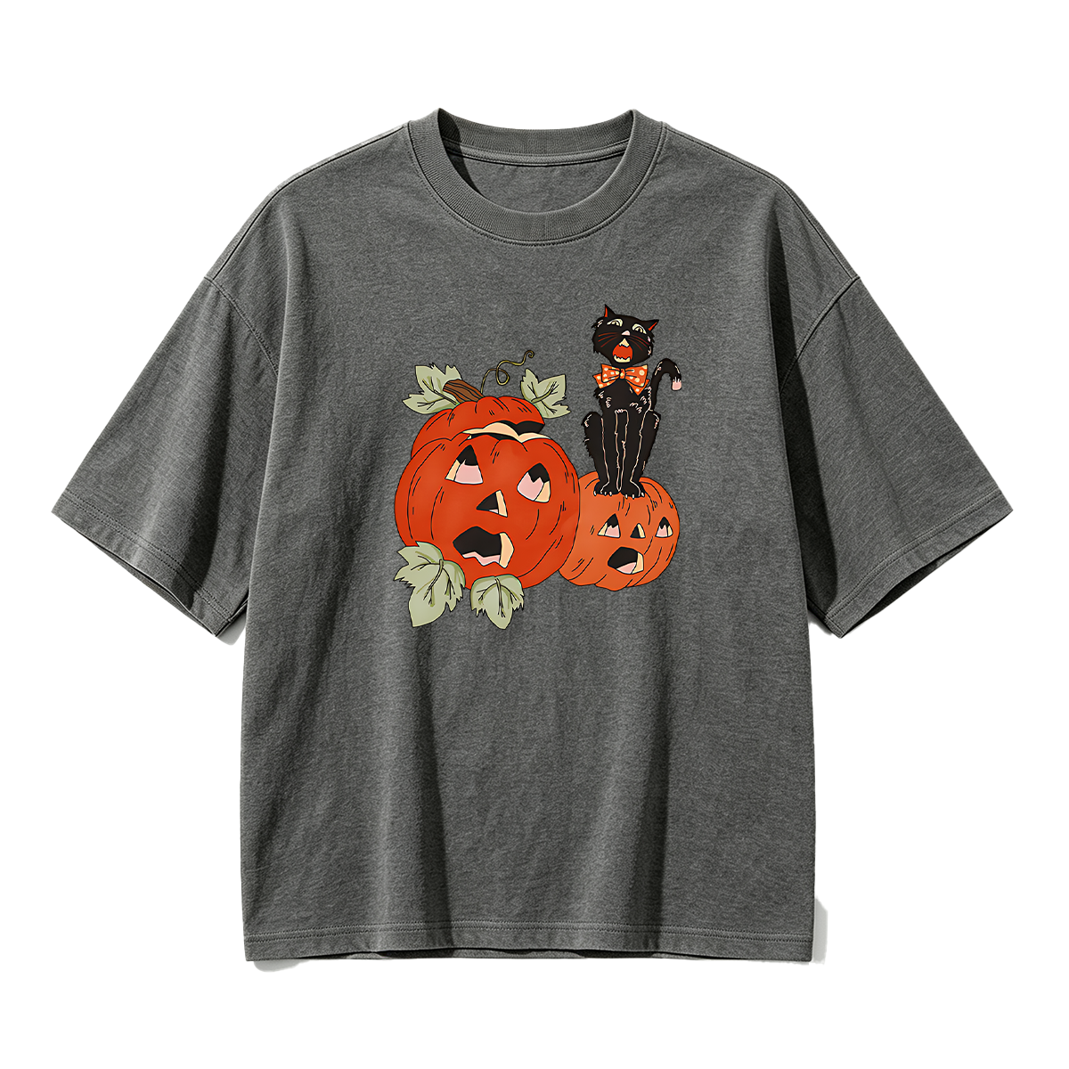 Halloween Screaming Black Cat And Pumpkins T-shirt