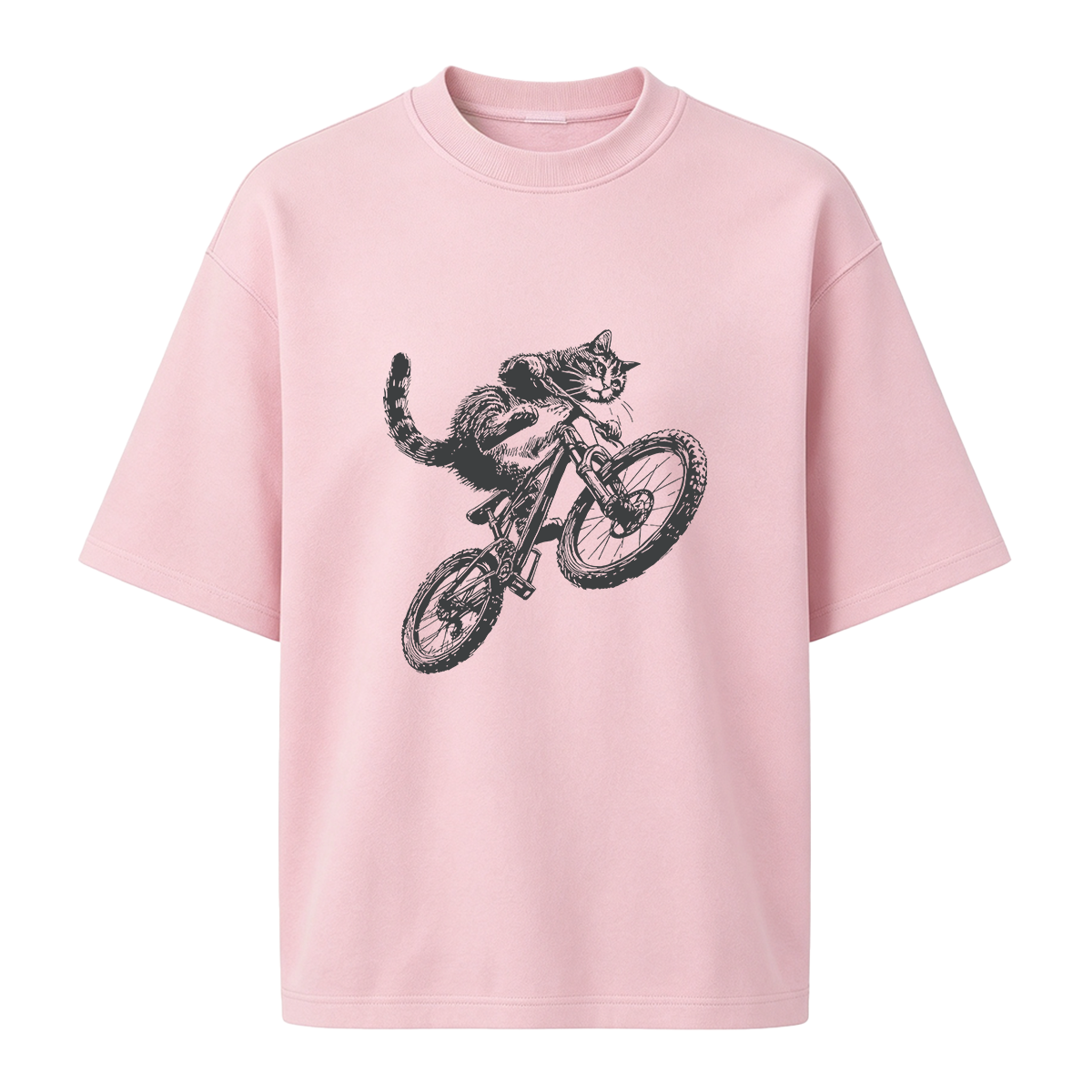 Vintage American Wirehair Cat Riding Bicycle Cycling Bike Kitten Lover Oversized T-shirt