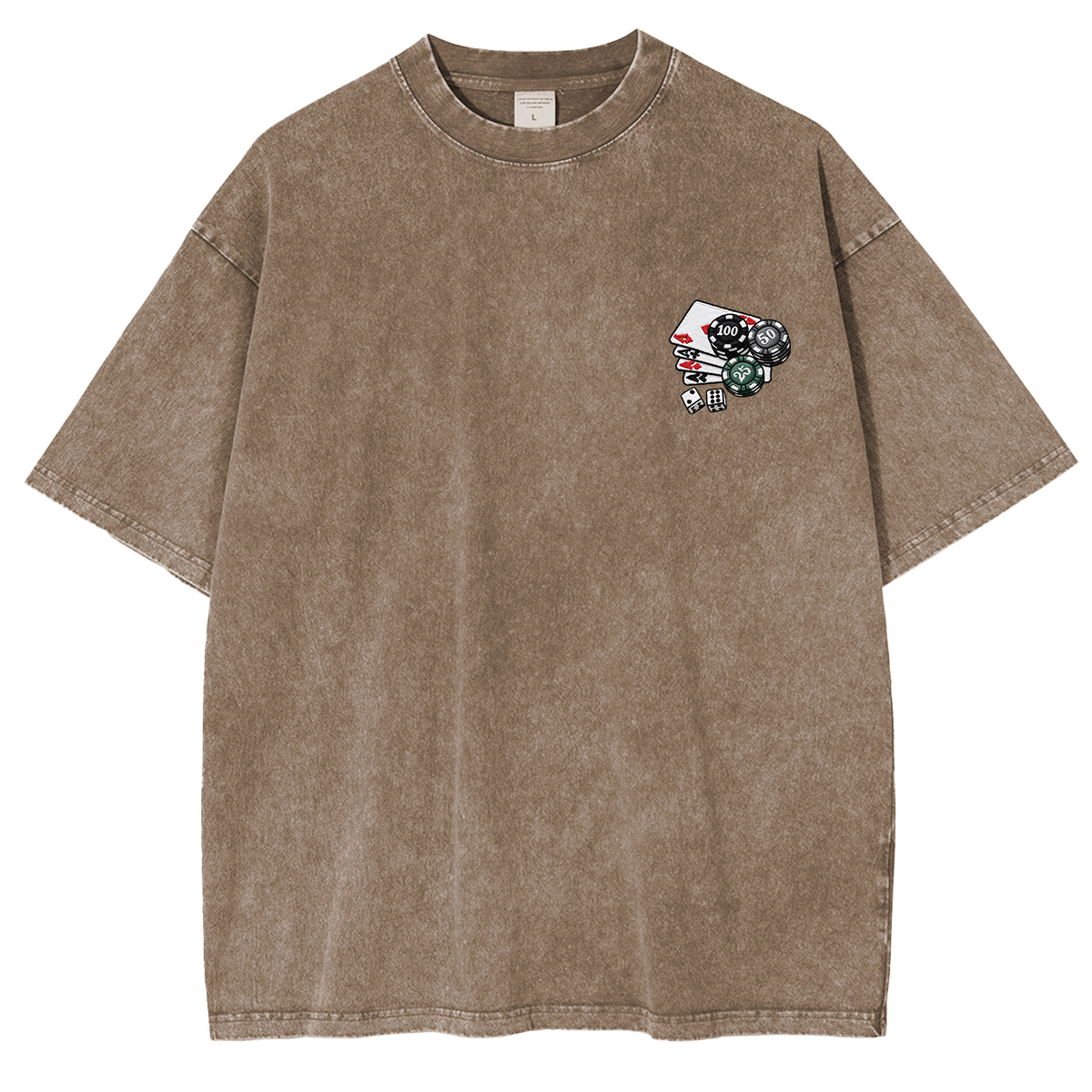 Embroidered Chips and Playing Cards Washed T-shirt