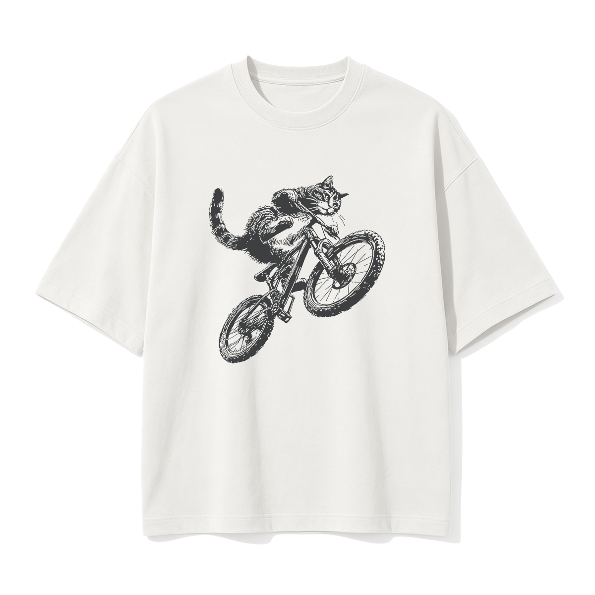 Vintage American Wirehair Cat Riding Bicycle Cycling Bike Kitten Lover Oversized T-shirt