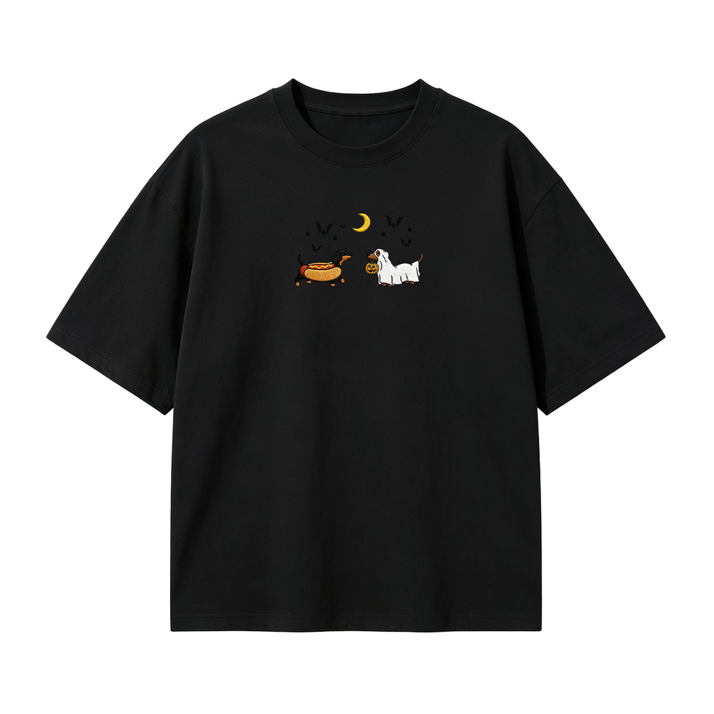 Embroidered Halloween Black and Brown & Brown Dachshunds Spooky Season  T-shirt