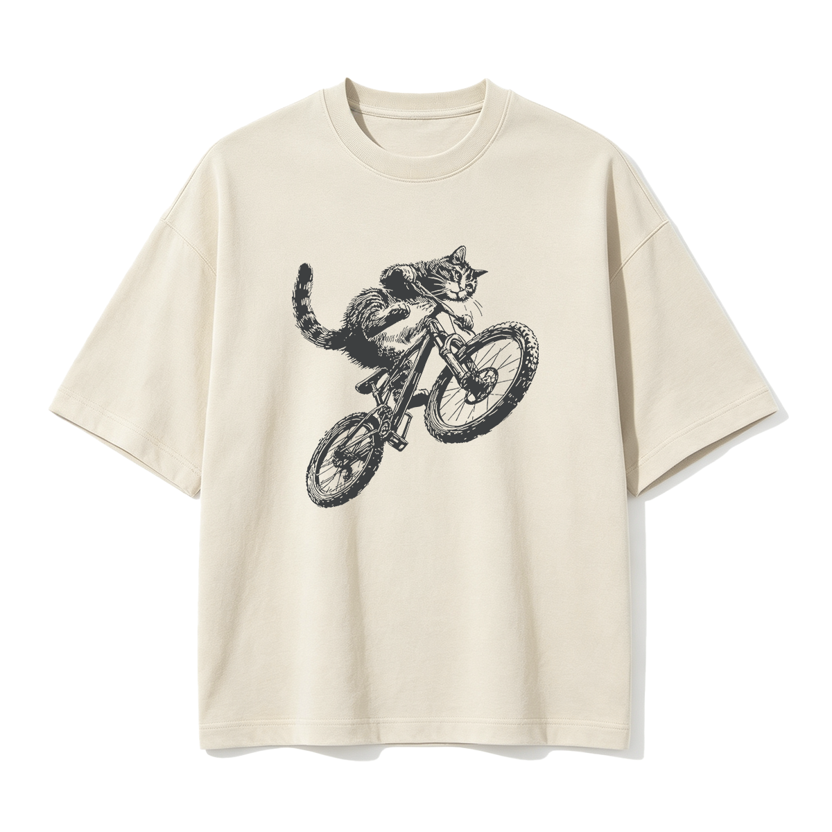 Vintage American Wirehair Cat Riding Bicycle Cycling Bike Kitten Lover Oversized T-shirt