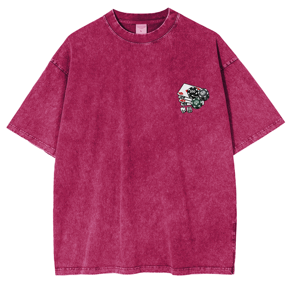 Embroidered Chips and Playing Cards Washed T-shirt