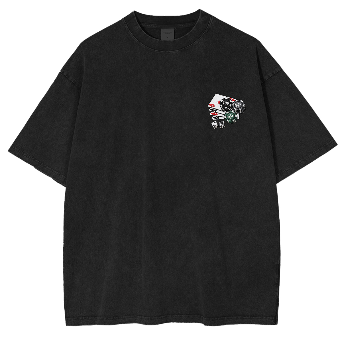Embroidered Chips and Playing Cards Washed T-shirt