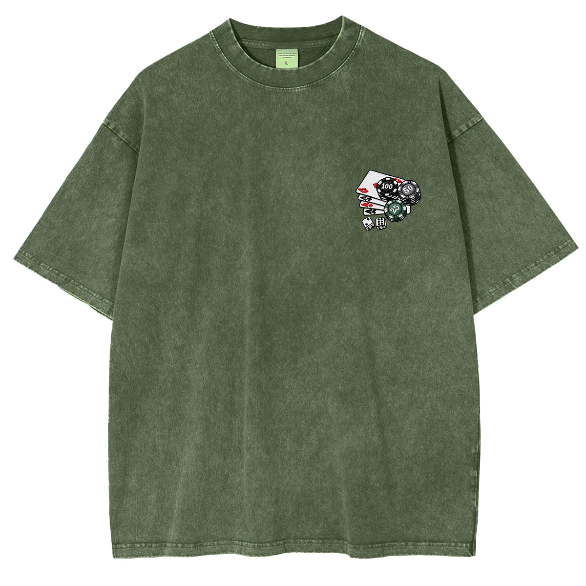Embroidered Chips and Playing Cards Washed T-shirt