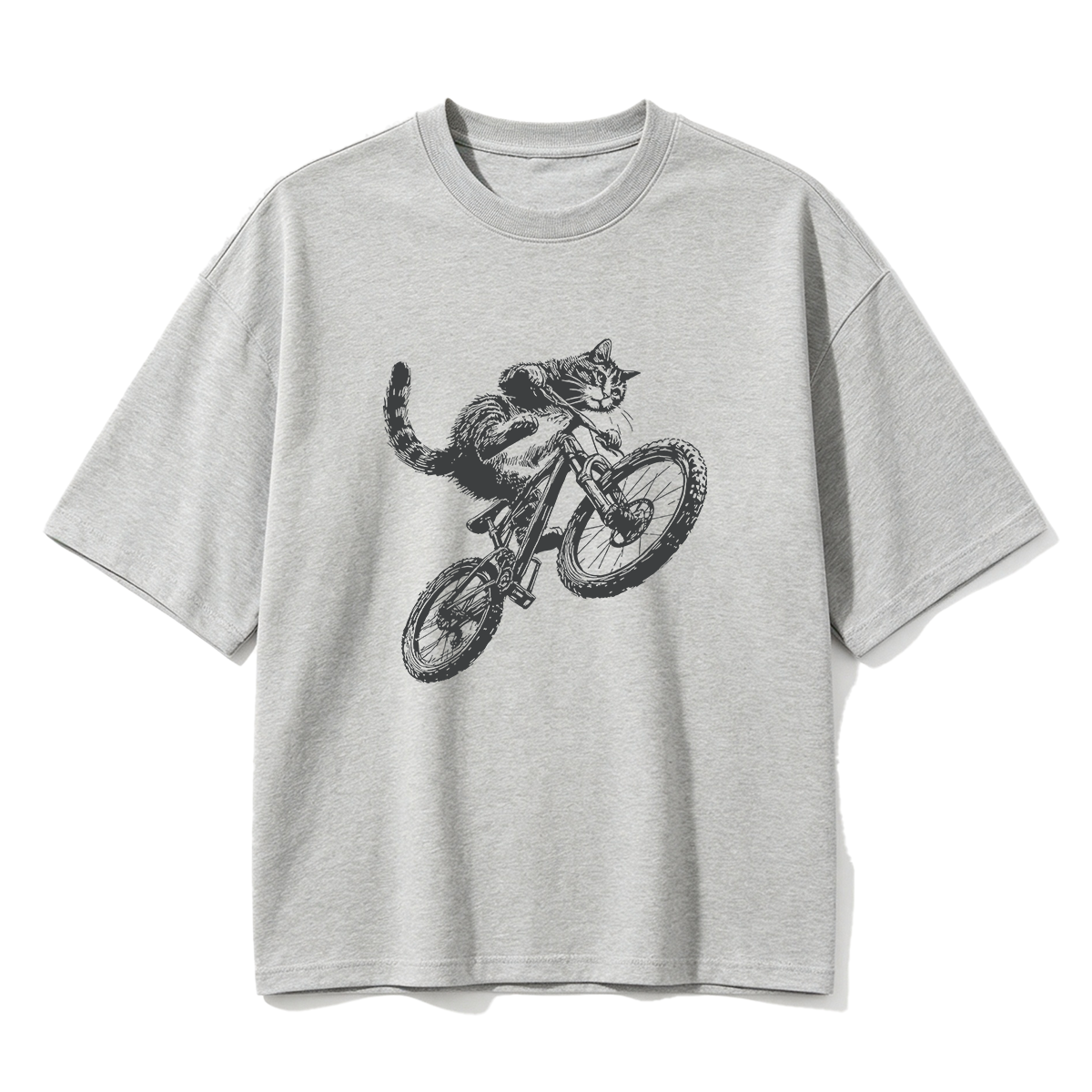 Vintage American Wirehair Cat Riding Bicycle Cycling Bike Kitten Lover Oversized T-shirt