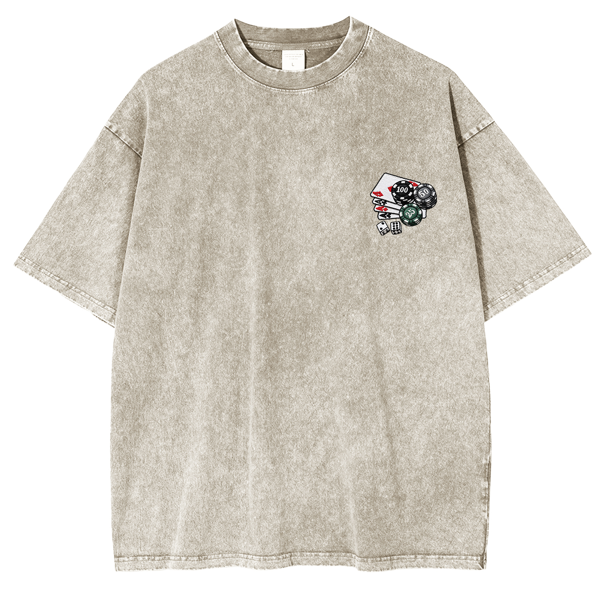 Embroidered Chips and Playing Cards Washed T-shirt