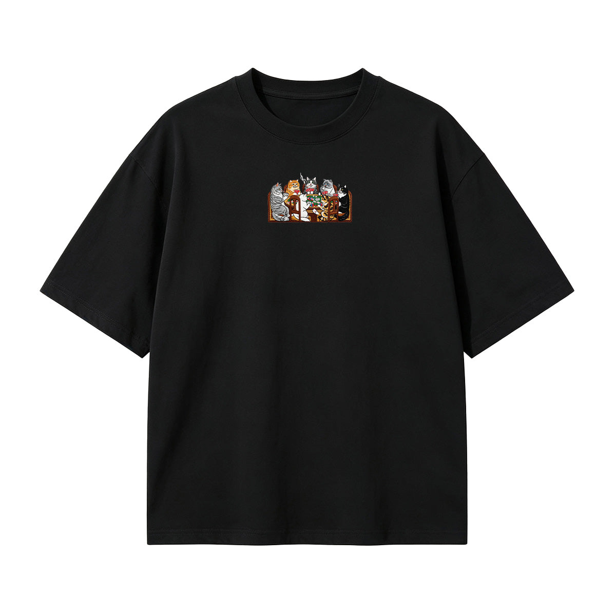 Embroidered Cats Playing Poker T-shirt