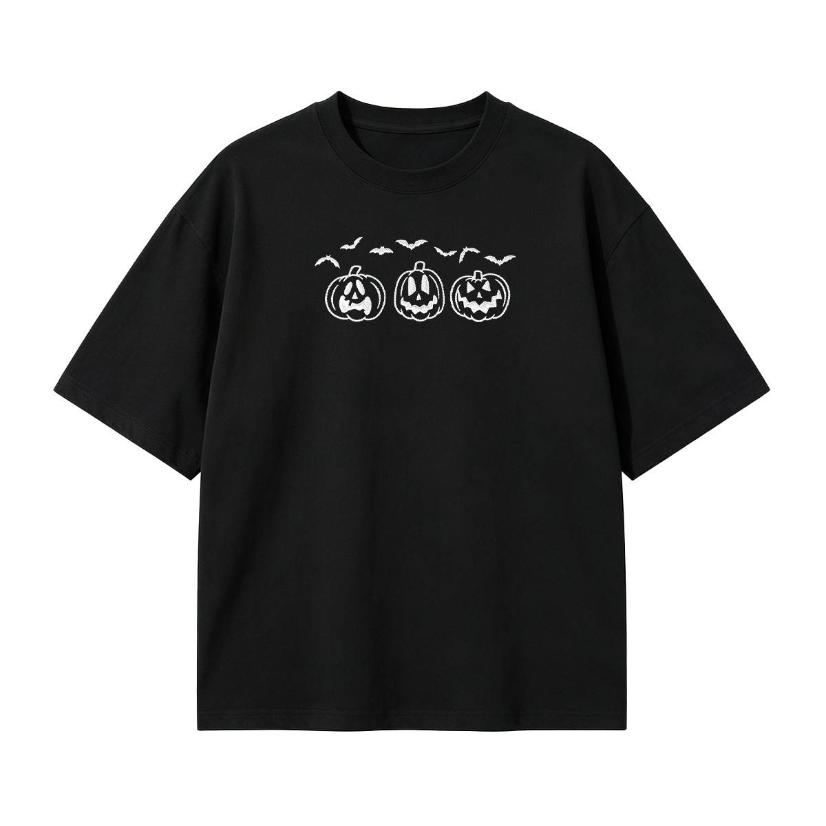 Embroidered Pumpkin Outline with Bats Halloween T-shirt
