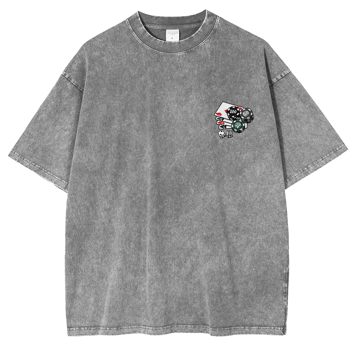 Embroidered Chips and Playing Cards Washed T-shirt