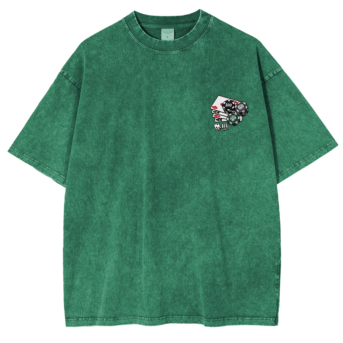 Embroidered Chips and Playing Cards Washed T-shirt