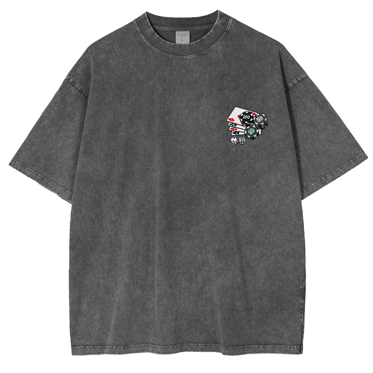 Embroidered Chips and Playing Cards Washed T-shirt