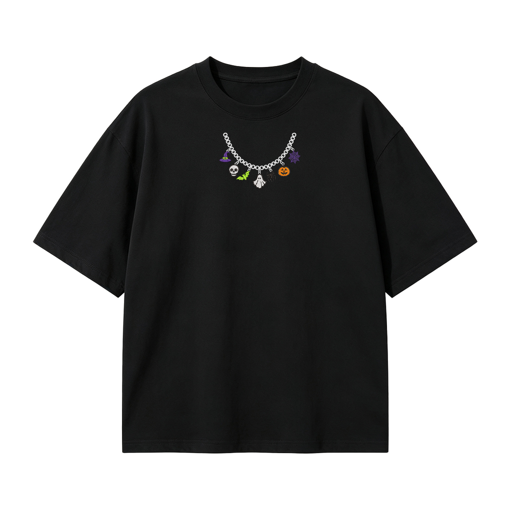 Spooky Season Necklace Charms Embroidered Halloween  T-shirt