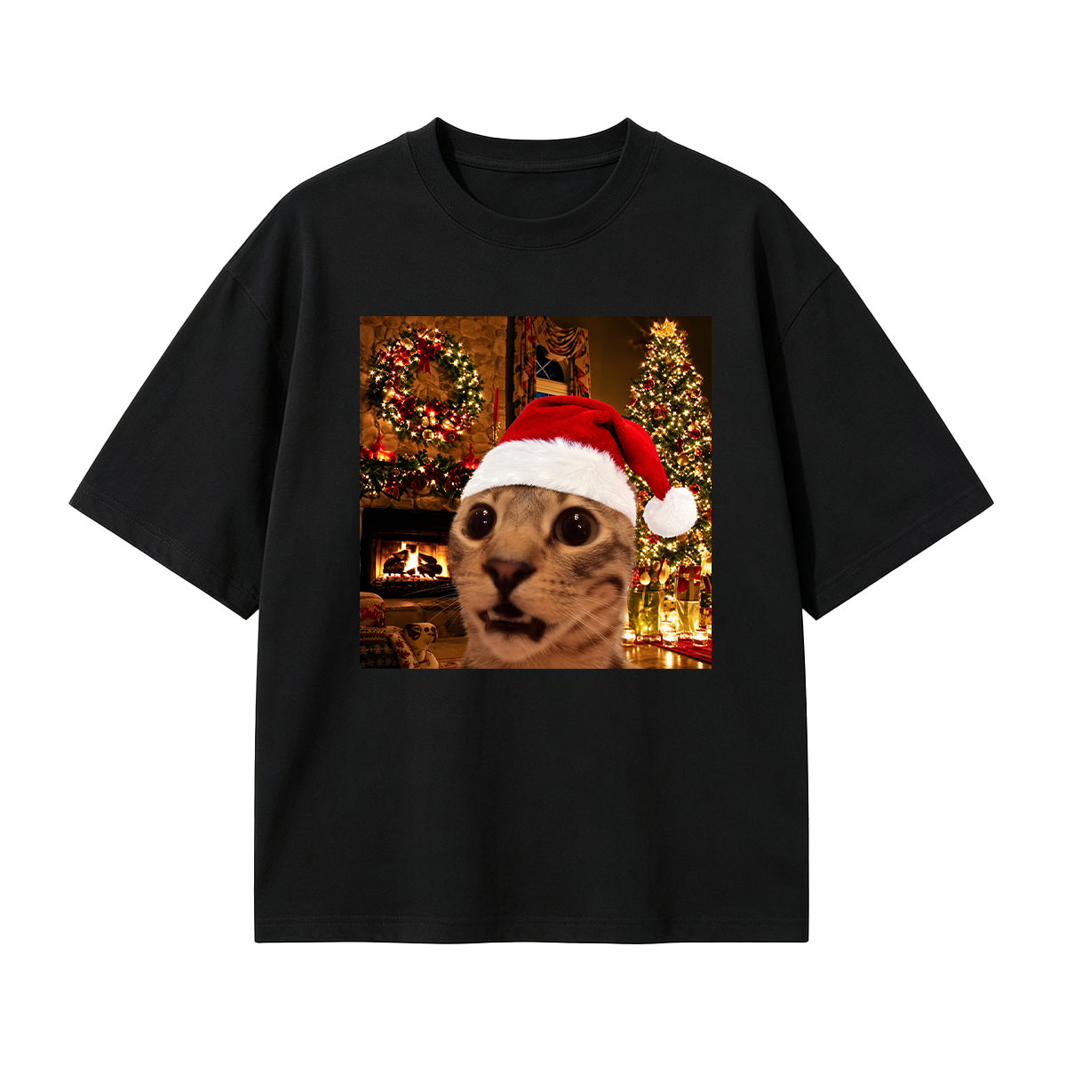 Funny Christmas Cat Oversized T-shirt