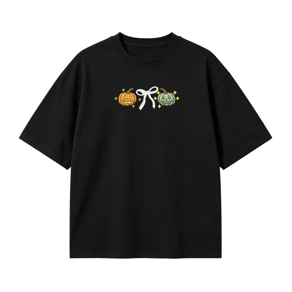Embroidered Halloween Coquette Pumpkins T-shirt