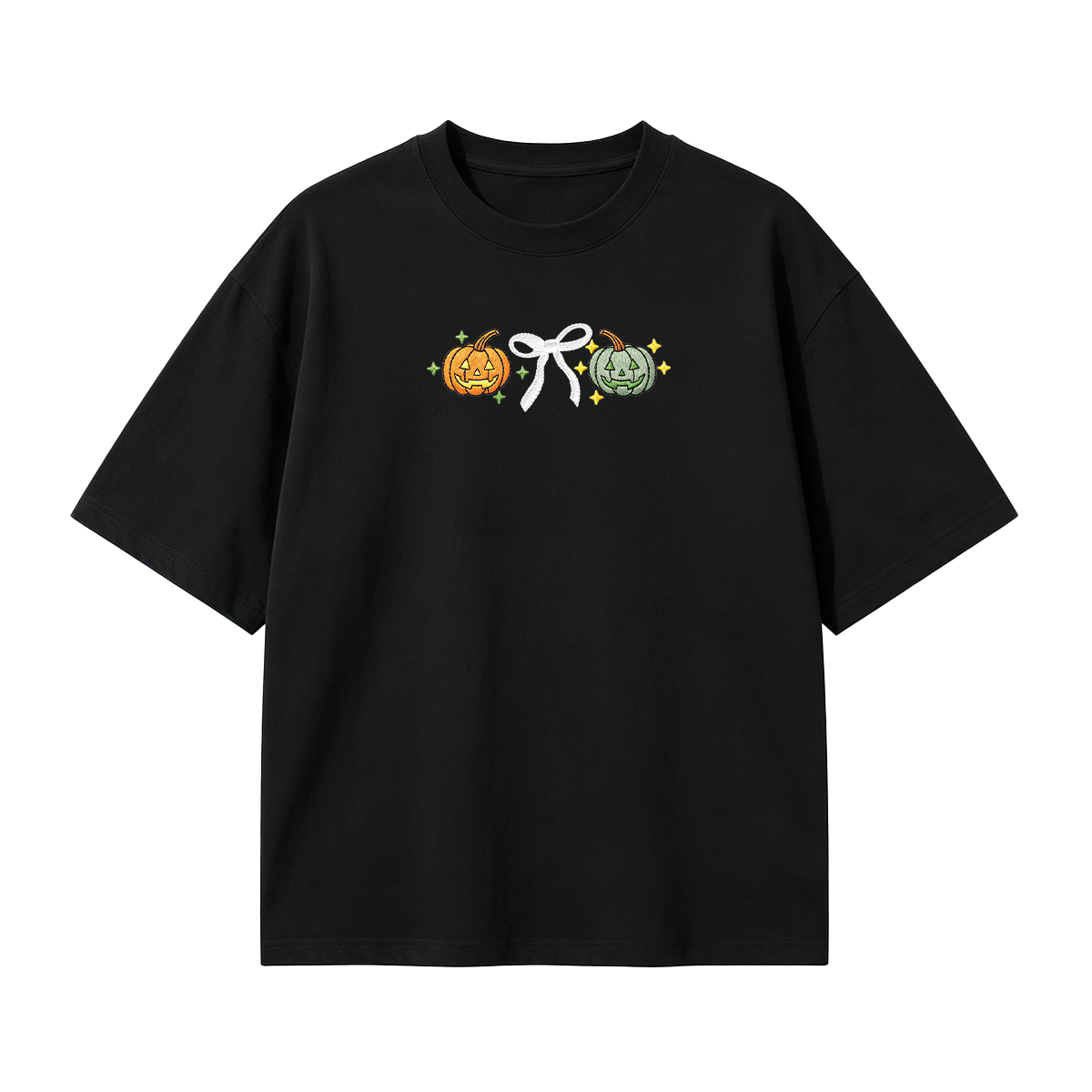Embroidered Halloween Coquette Pumpkins T-shirt