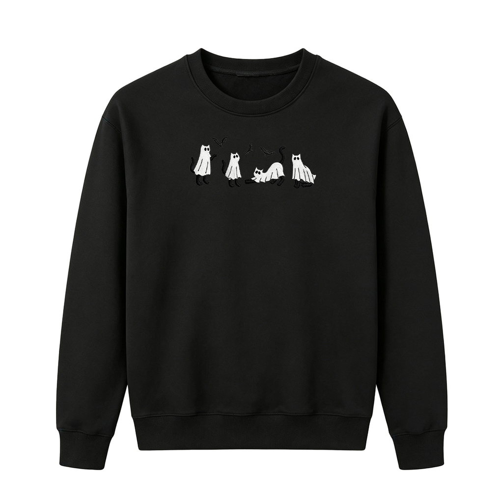 Embroidered Ghost Cats Halloween  Sweatshirt