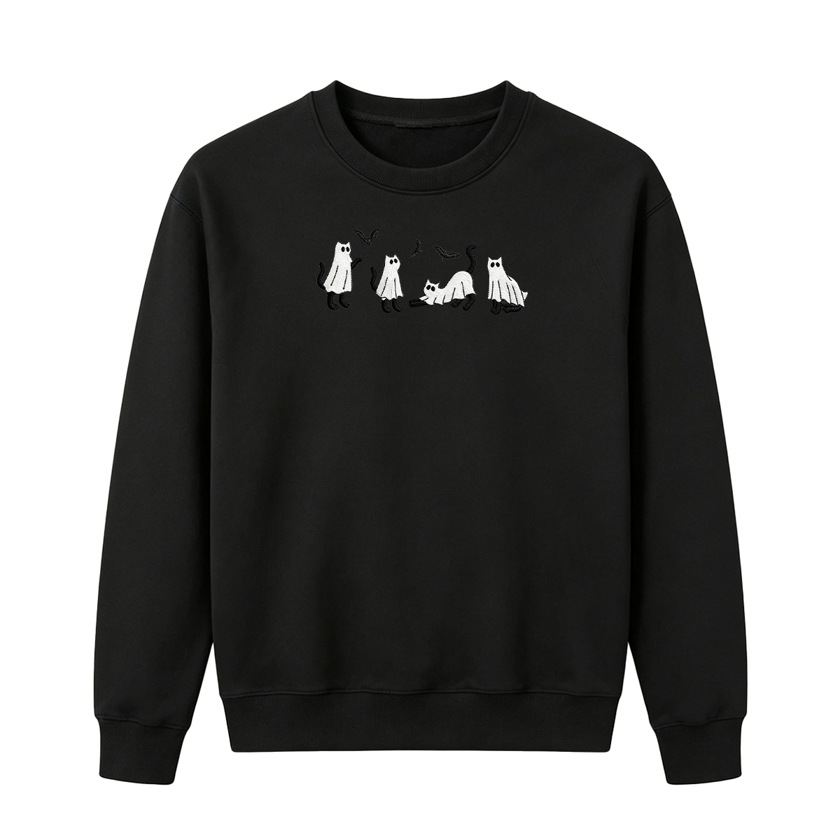 Embroidered Ghost Cats Halloween  Sweatshirt