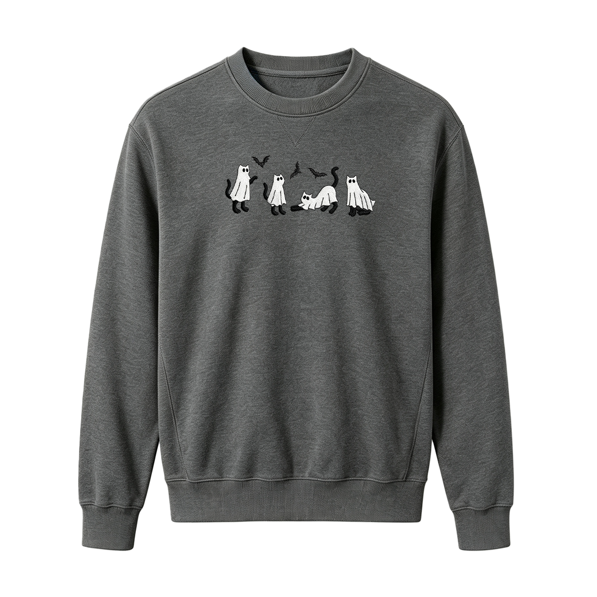 Embroidered Ghost Cats Halloween  Sweatshirt