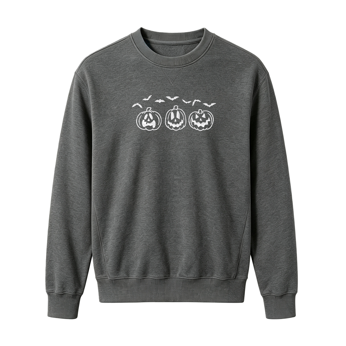 Embroidered Pumpkin Outline with Bats Halloween Sweatshirt