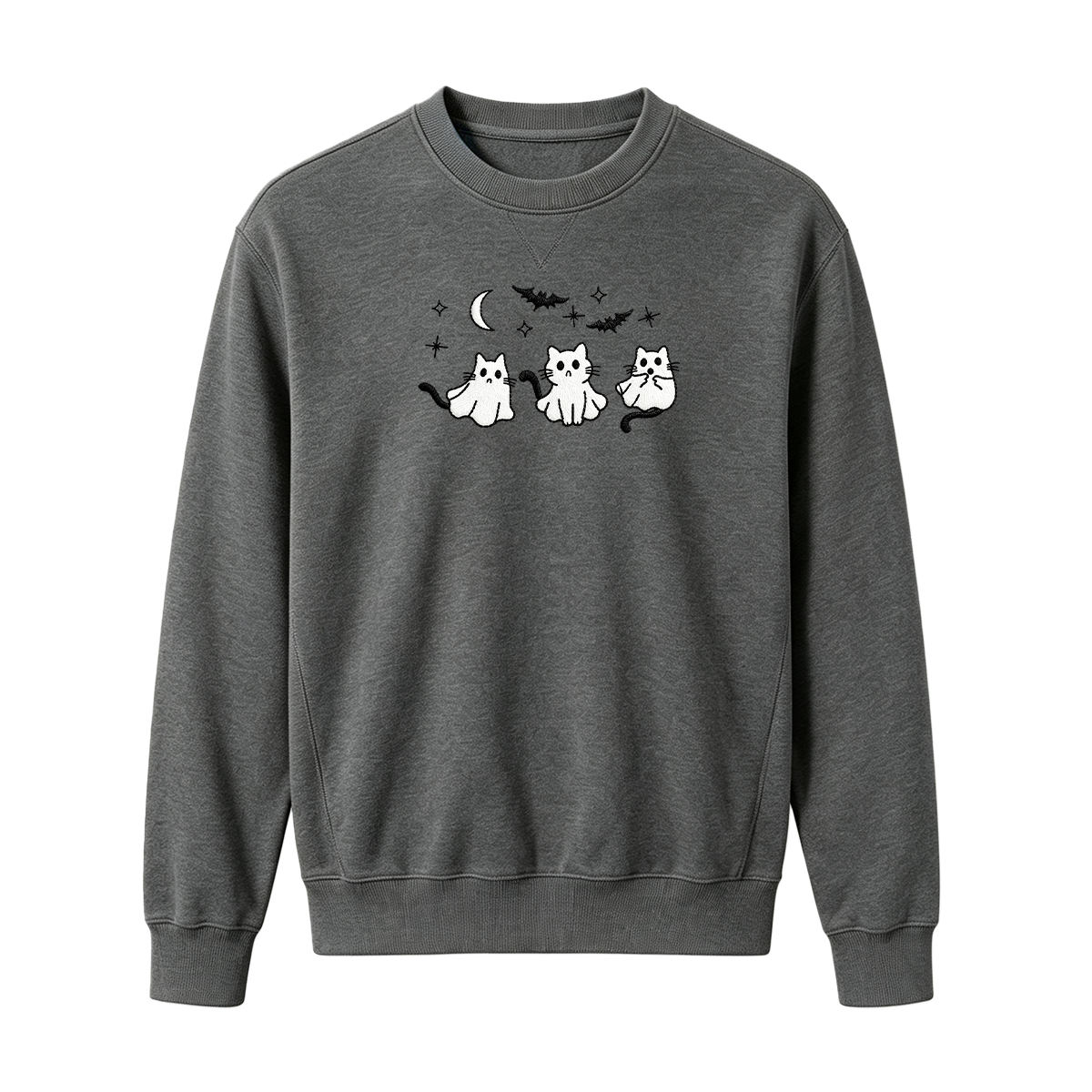 3 Ghost Cats Embroidered Spooky Season Halloween Sweatshirt