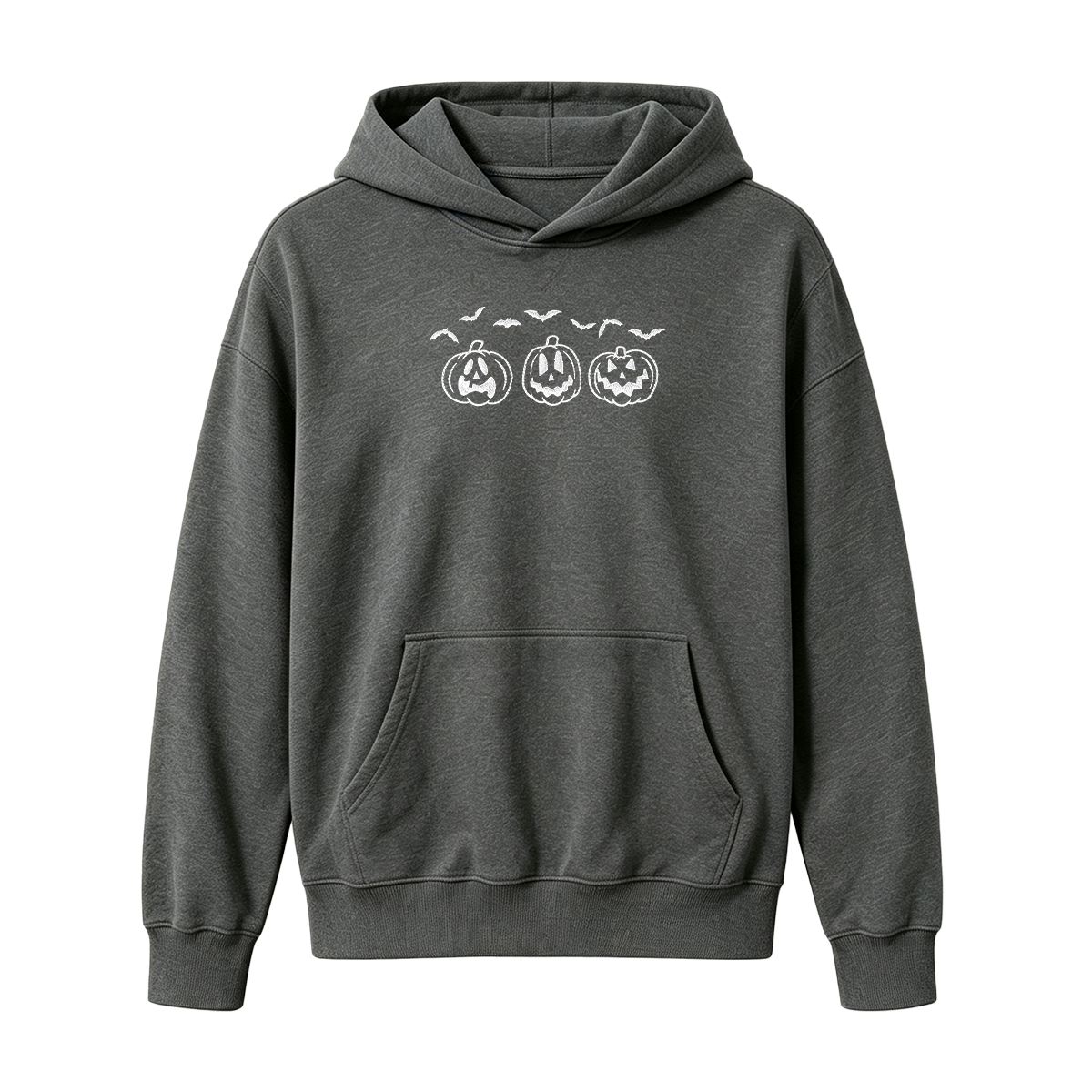 Embroidered Pumpkin Outline with Bats Halloween Hoodie
