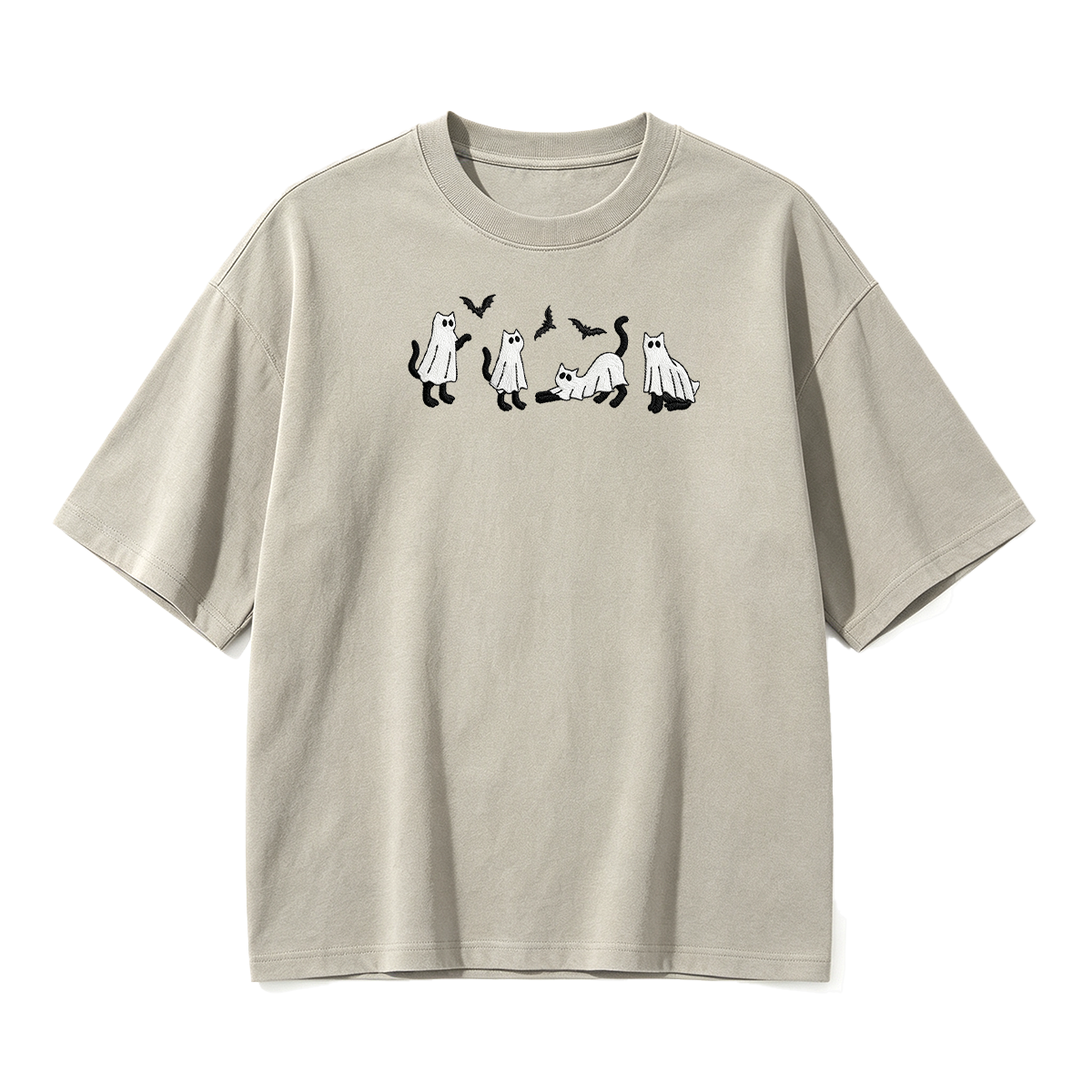 Embroidered Ghost Cats Halloween T-shirt