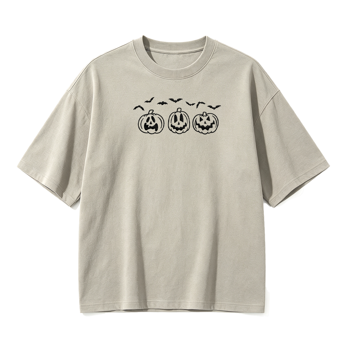 Embroidered Pumpkin Outline with Bats Halloween T-shirt