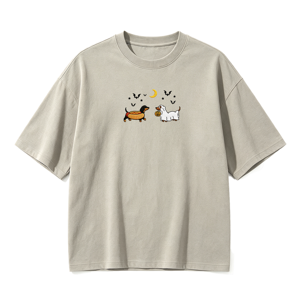 Embroidered Halloween Black and Brown & Brown Dachshunds Spooky Season  T-shirt