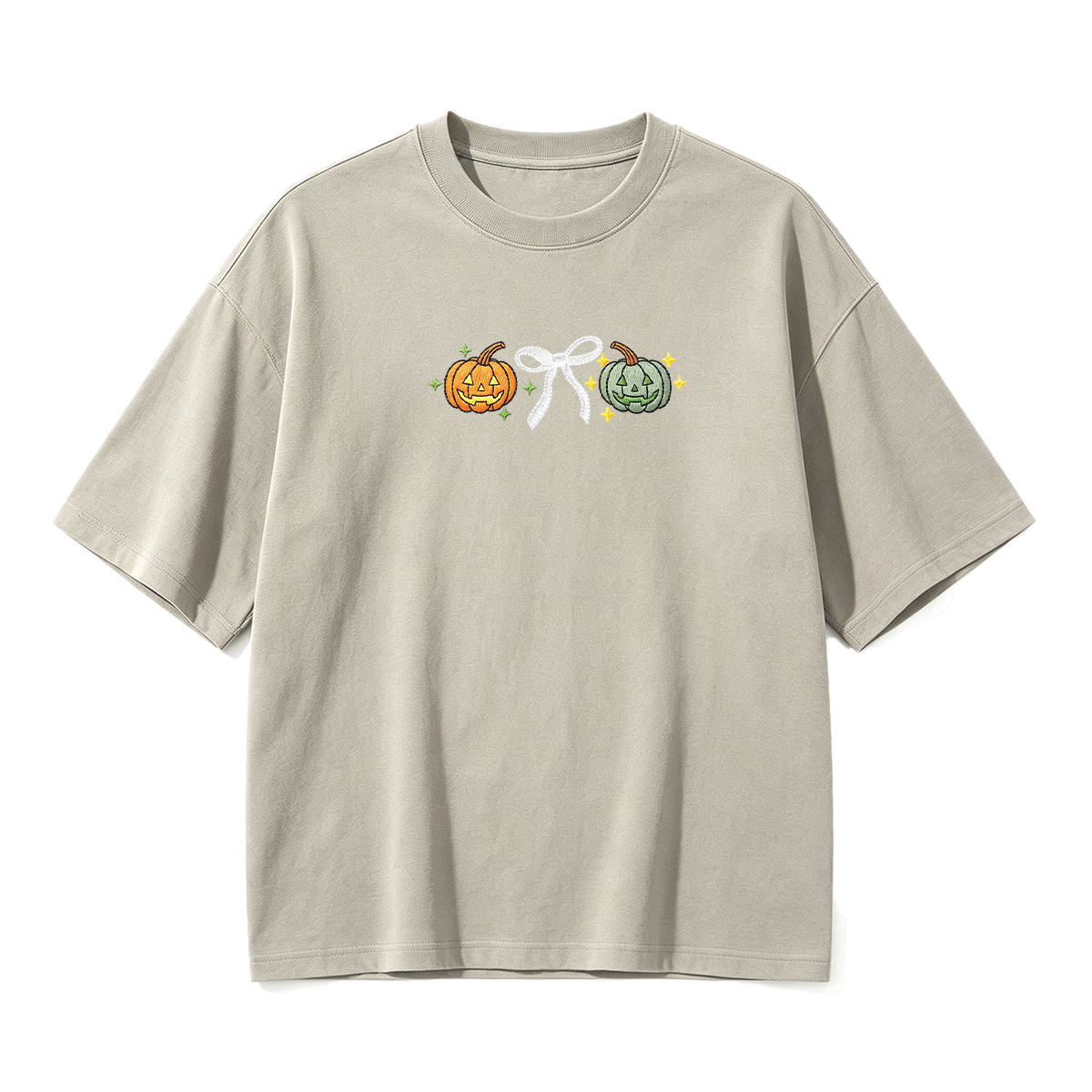 Embroidered Halloween Coquette Pumpkins T-shirt