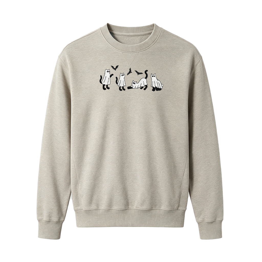 Embroidered Ghost Cats Halloween  Sweatshirt