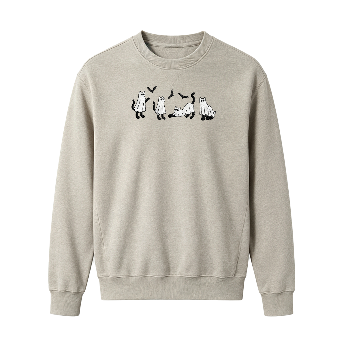 Embroidered Ghost Cats Halloween  Sweatshirt