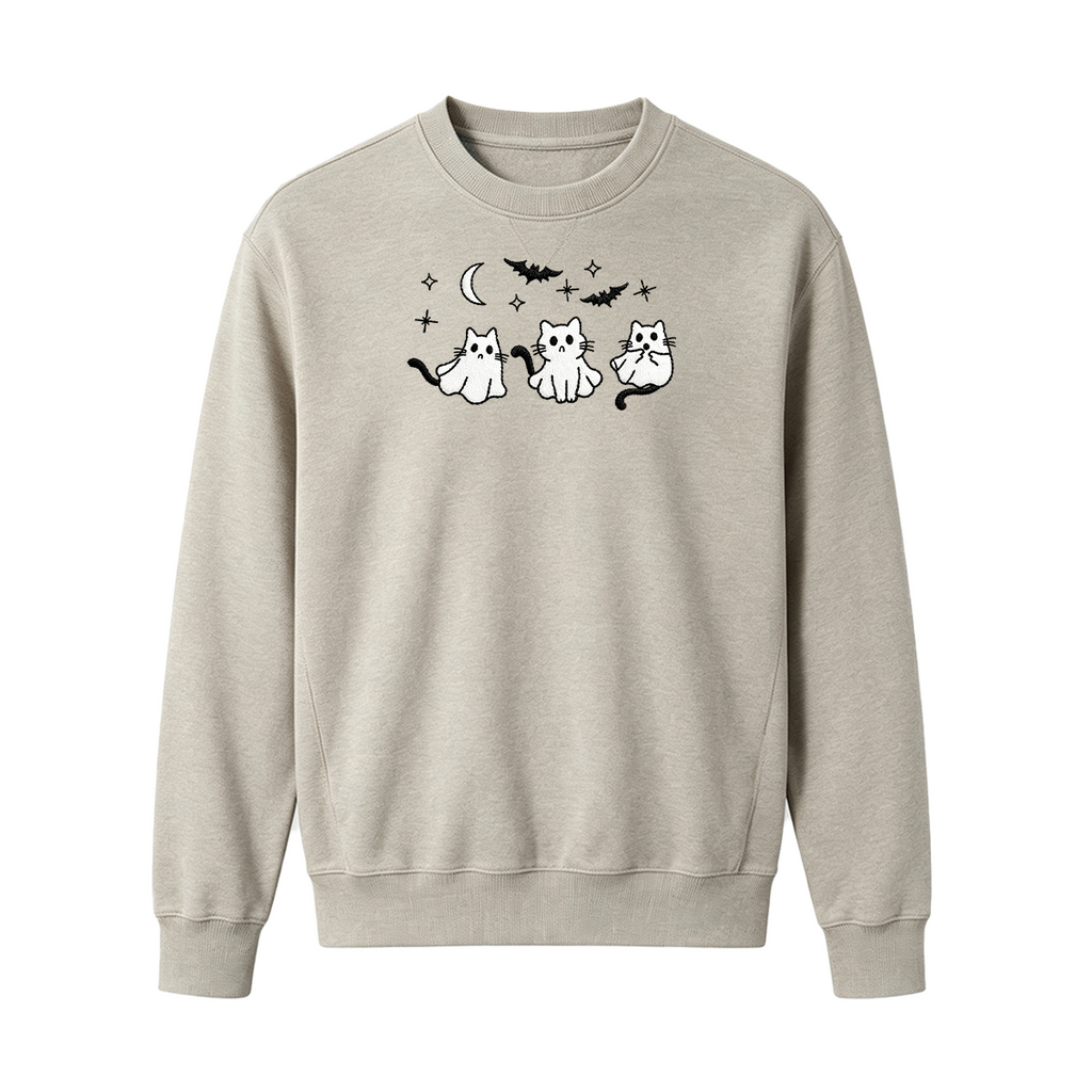 3 Ghost Cats Embroidered Spooky Season Halloween Sweatshirt