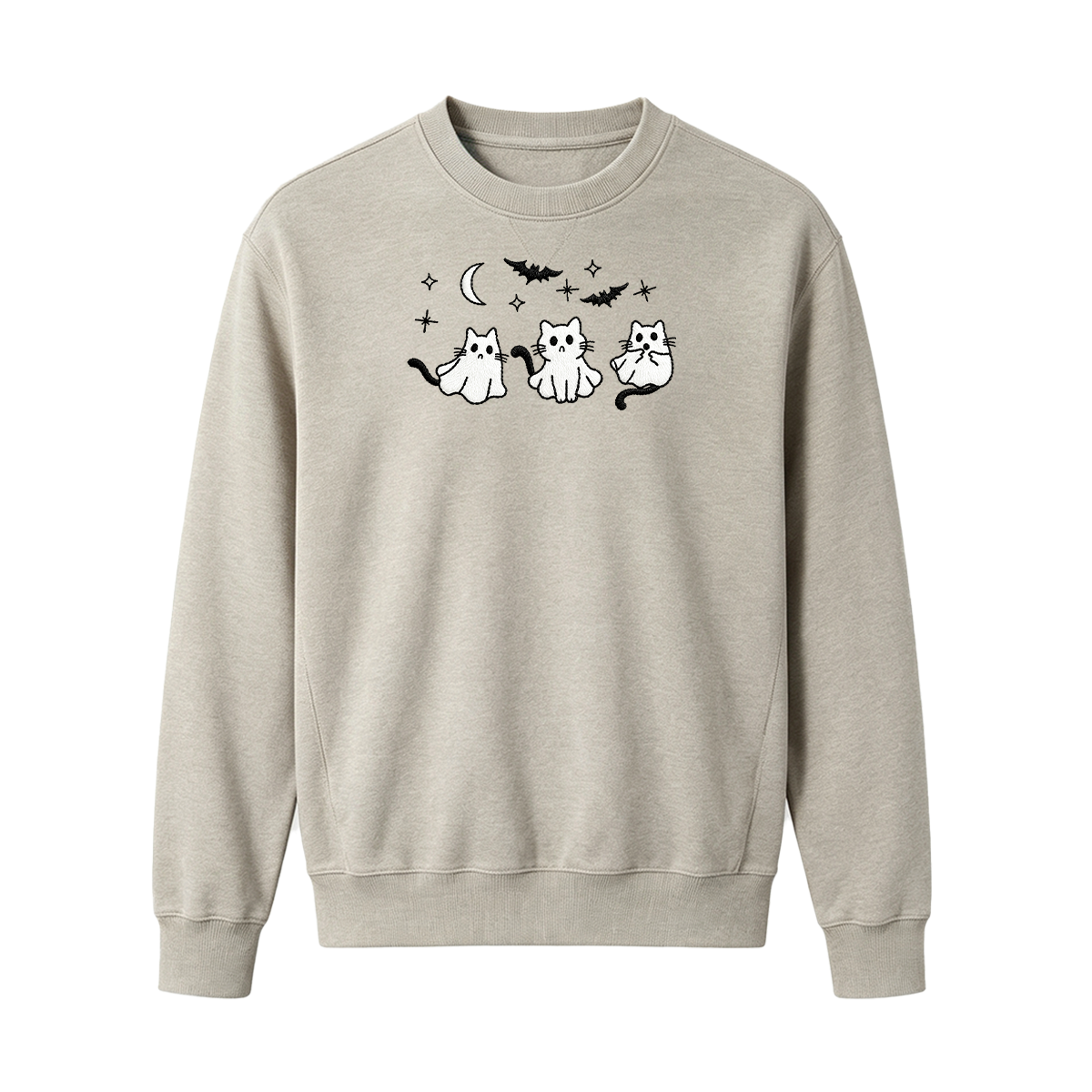 3 Ghost Cats Embroidered Spooky Season Halloween Sweatshirt
