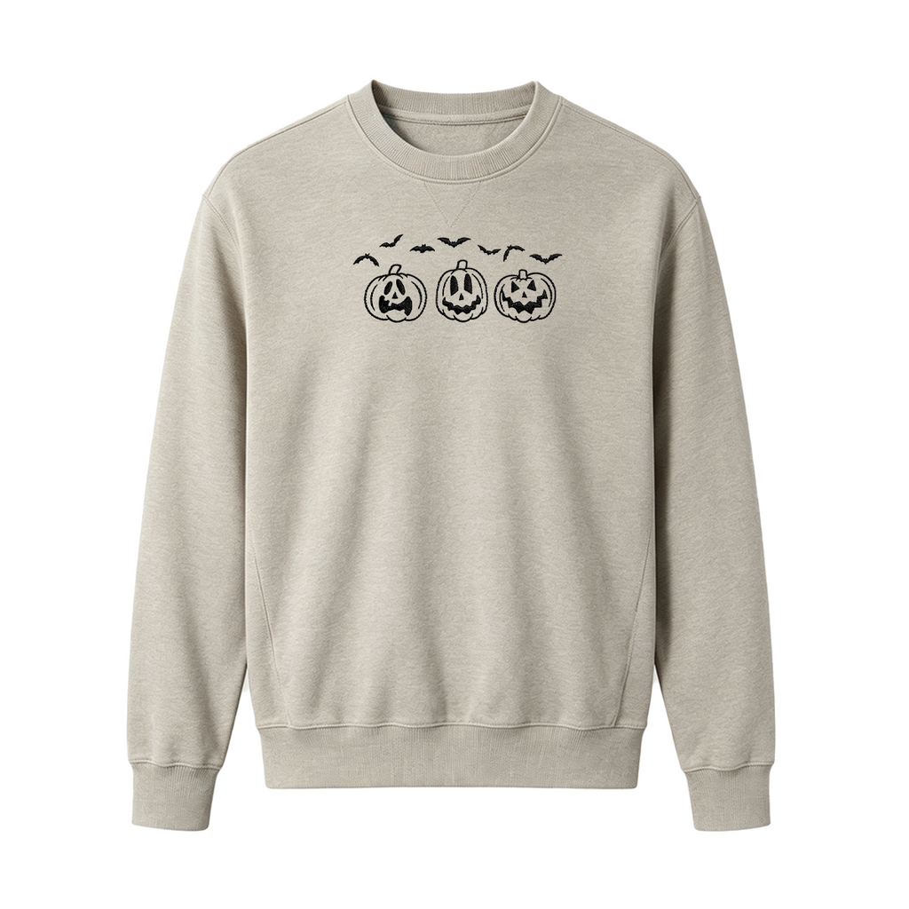 Embroidered Pumpkin Outline with Bats Halloween Sweatshirt