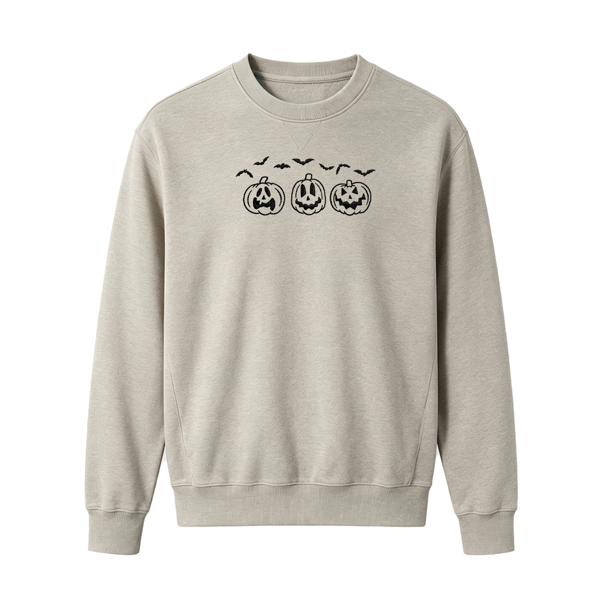 Embroidered Pumpkin Outline with Bats Halloween Sweatshirt