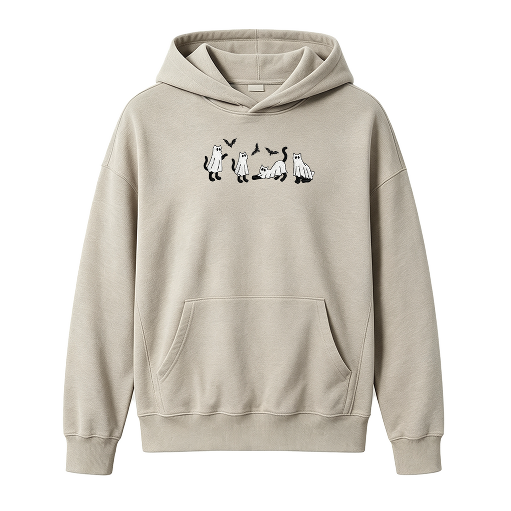 Embroidered Ghost Cats Halloween Hoodie