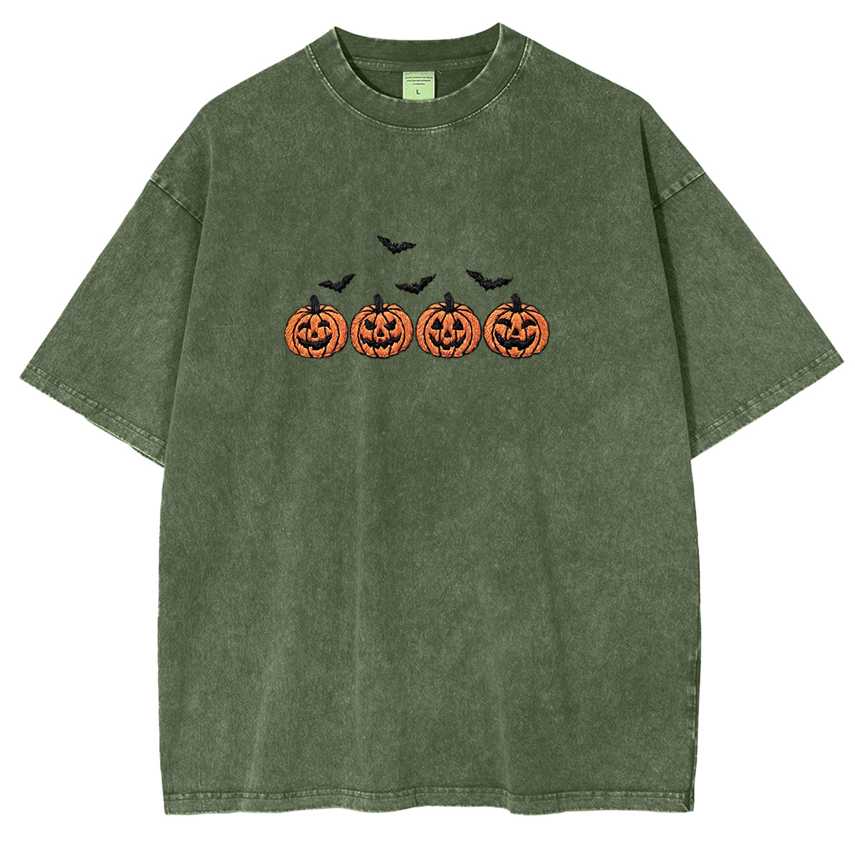Pumpkins and bats embroidered spooky season Halloween Weashed Shrit