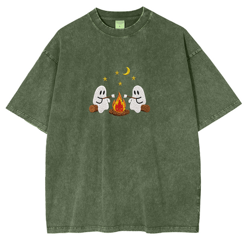 Camping Ghosts Embroidered Halloween Weashed Shrit
