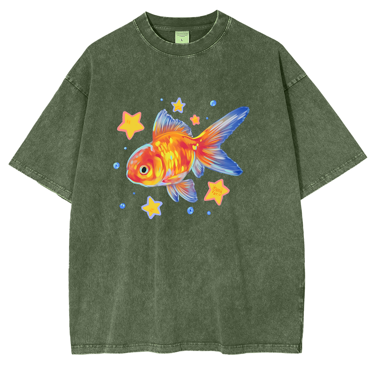 Goldfish Illustration Washed T-shirt
